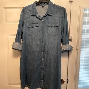 Denim shirt dress. Snap front. NWOT.